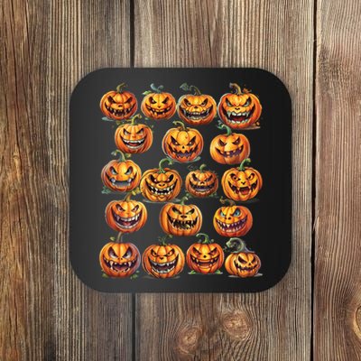 Jack O Lantern Scary Carved Pumpkin Faces Halloween Coaster