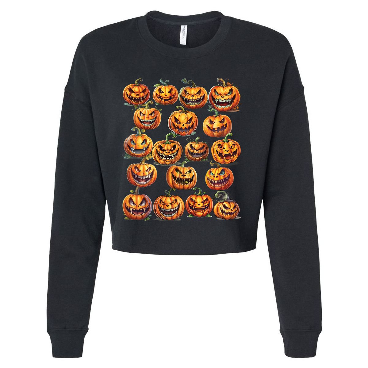 Jack O Lantern Scary Carved Pumpkin Faces Halloween Cropped Pullover Crew