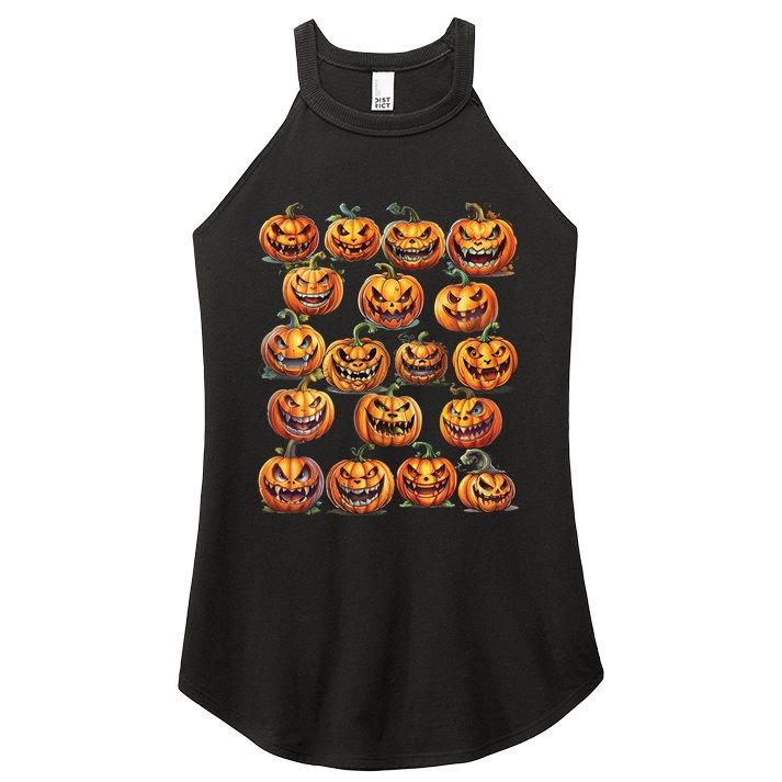 Jack O Lantern Scary Carved Pumpkin Faces Halloween Women's Perfect Tri Rocker Tank