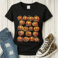 Jack O Lantern Scary Carved Pumpkin Faces Halloween Womens T-Shirt