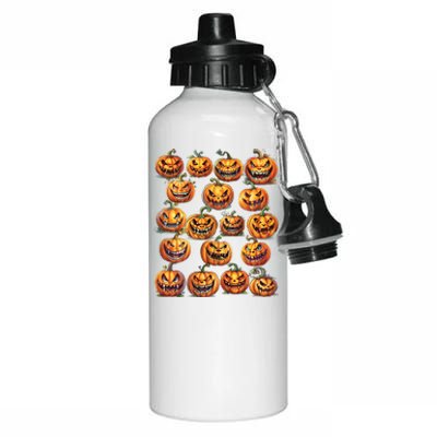 Jack O Lantern Scary Carved Pumpkin Faces Halloween Aluminum Water Bottle 