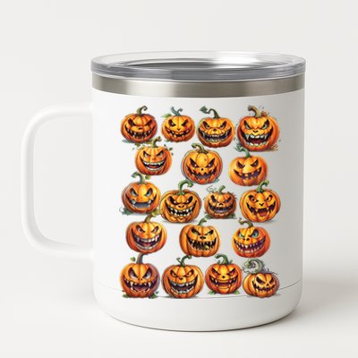 Jack O Lantern Scary Carved Pumpkin Faces Halloween 12 oz Stainless Steel Tumbler Cup