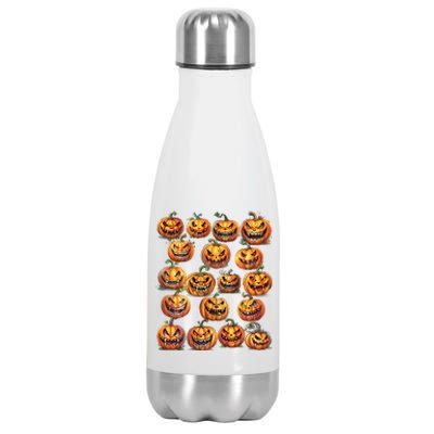 Jack O Lantern Scary Carved Pumpkin Faces Halloween Stainless Steel Insulated Water Bottle