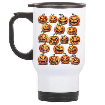 Jack O Lantern Scary Carved Pumpkin Faces Halloween Stainless Steel Travel Mug