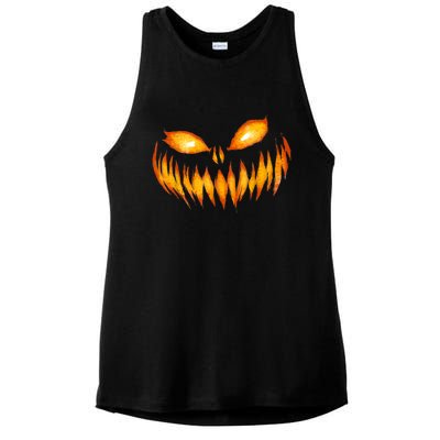 Jack O Lantern Scary Carved Pumpkin Face Halloween Ladies PosiCharge Tri-Blend Wicking Tank