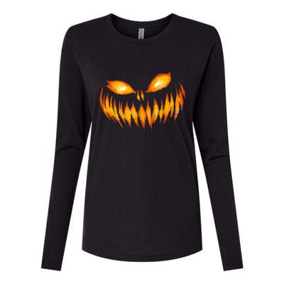 Jack O Lantern Scary Carved Pumpkin Face Halloween Womens Cotton Relaxed Long Sleeve T-Shirt