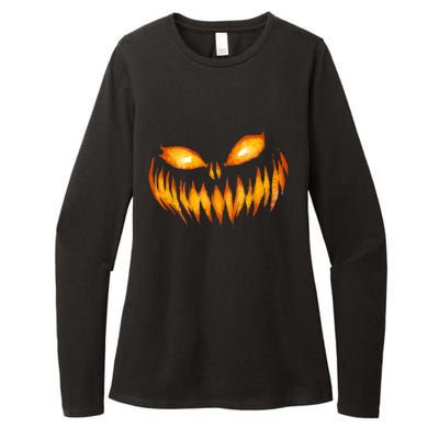 Jack O Lantern Scary Carved Pumpkin Face Halloween Womens CVC Long Sleeve Shirt