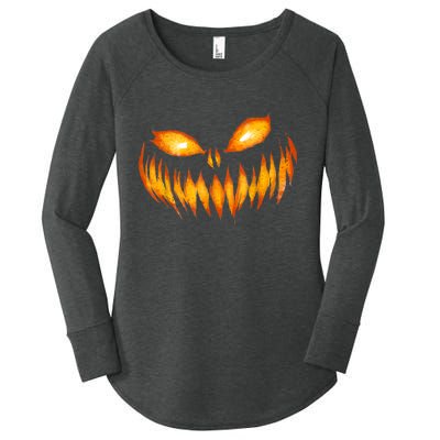 Jack O Lantern Scary Carved Pumpkin Face Halloween Women's Perfect Tri Tunic Long Sleeve Shirt