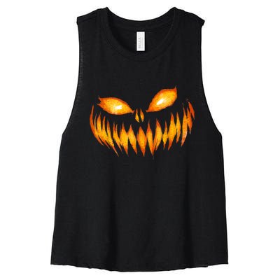 Jack O Lantern Scary Carved Pumpkin Face Halloween Women's Racerback Cropped Tank