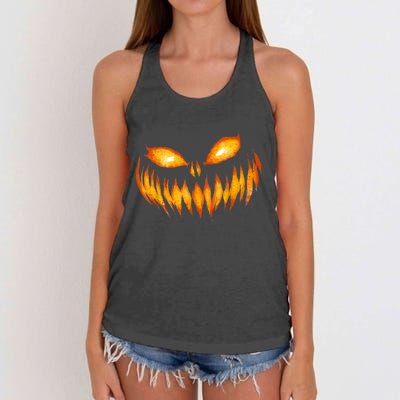 Jack O Lantern Scary Carved Pumpkin Face Halloween Women's Knotted Racerback Tank