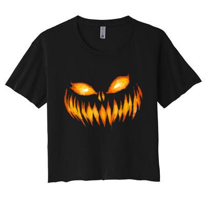 Jack O Lantern Scary Carved Pumpkin Face Halloween Women's Crop Top Tee