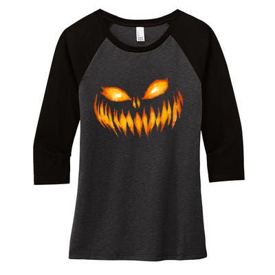 Jack O Lantern Scary Carved Pumpkin Face Halloween Women's Tri-Blend 3/4-Sleeve Raglan Shirt