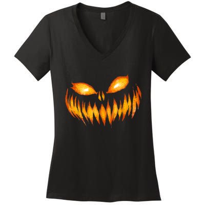 Jack O Lantern Scary Carved Pumpkin Face Halloween Women's V-Neck T-Shirt