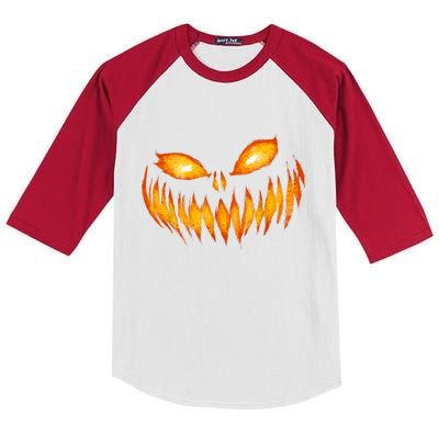 Jack O Lantern Scary Carved Pumpkin Face Halloween Kids Colorblock Raglan Jersey