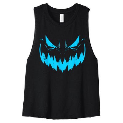 Jack O Lantern Face Scary Pumpkin Halloween Women's Racerback Cropped Tank