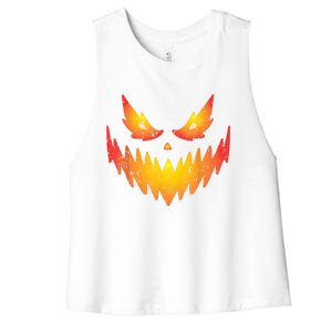 Jack O Lantern Scary Carved Pumpkin Face Halloween Costume Women's Racerback Cropped Tank