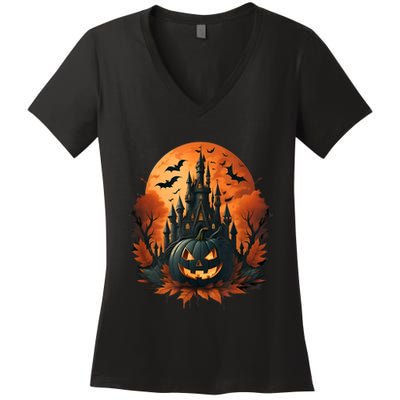 Jack O Lantern Face | Halloween Pumpkin | Spooky Women's V-Neck T-Shirt
