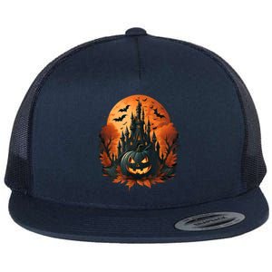 Jack O Lantern Face | Halloween Pumpkin | Spooky Flat Bill Trucker Hat