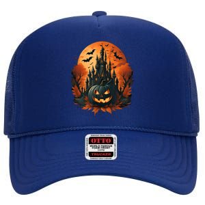 Jack O Lantern Face | Halloween Pumpkin | Spooky High Crown Mesh Back Trucker Hat