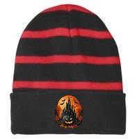 Jack O Lantern Face | Halloween Pumpkin | Spooky Striped Beanie with Solid Band