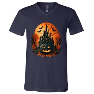 Jack O Lantern Face | Halloween Pumpkin | Spooky V-Neck T-Shirt