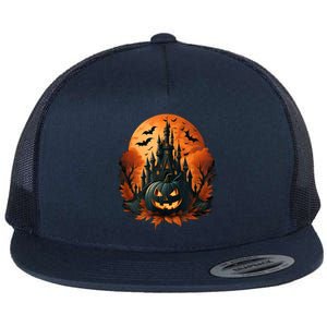 Jack O Lantern Face | Halloween Pumpkin | Spooky Flat Bill Trucker Hat