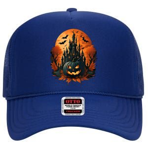 Jack O Lantern Face | Halloween Pumpkin | Spooky High Crown Mesh Back Trucker Hat