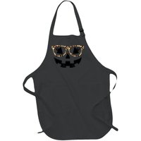 Jack O Lantern Face Pumpkin Hallowen Leopard Print Glasses Full-Length Apron With Pockets