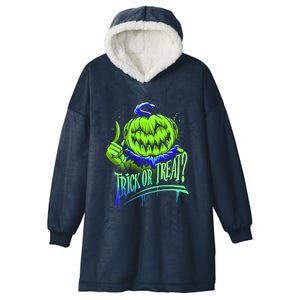 Jack O Lantern Green Face Pumpkin Gift Hooded Wearable Blanket