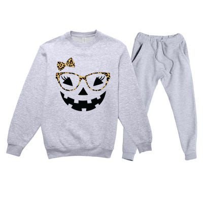 Jack O Lantern Face Leopard Glasses Halloween Pumpkin Women Premium Crewneck Sweatsuit Set