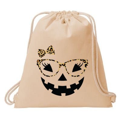 Jack O Lantern Face Leopard Glasses Halloween Pumpkin Women Drawstring Bag