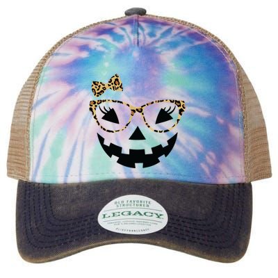 Jack O Lantern Face Leopard Glasses Halloween Pumpkin Women Legacy Tie Dye Trucker Hat