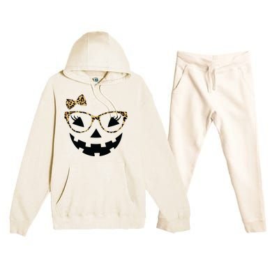 Jack O Lantern Face Leopard Glasses Halloween Pumpkin Women Premium Hooded Sweatsuit Set