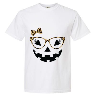 Jack O Lantern Face Leopard Glasses Halloween Pumpkin Women Garment-Dyed Heavyweight T-Shirt