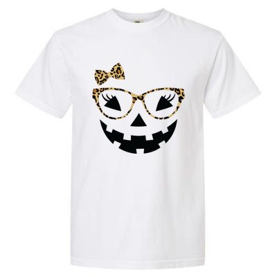 Jack O Lantern Face Leopard Glasses Halloween Pumpkin Women Garment-Dyed Heavyweight T-Shirt