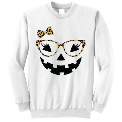 Jack O Lantern Face Leopard Glasses Halloween Pumpkin Women Sweatshirt