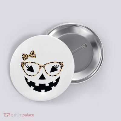 Jack O Lantern Face Leopard Glasses Halloween Pumpkin Women Button