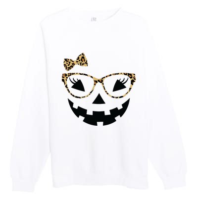 Jack O Lantern Face Leopard Glasses Halloween Pumpkin Women Premium Crewneck Sweatshirt