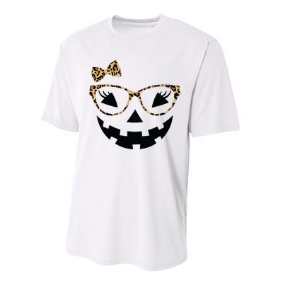 Jack O Lantern Face Leopard Glasses Halloween Pumpkin Women Performance Sprint T-Shirt