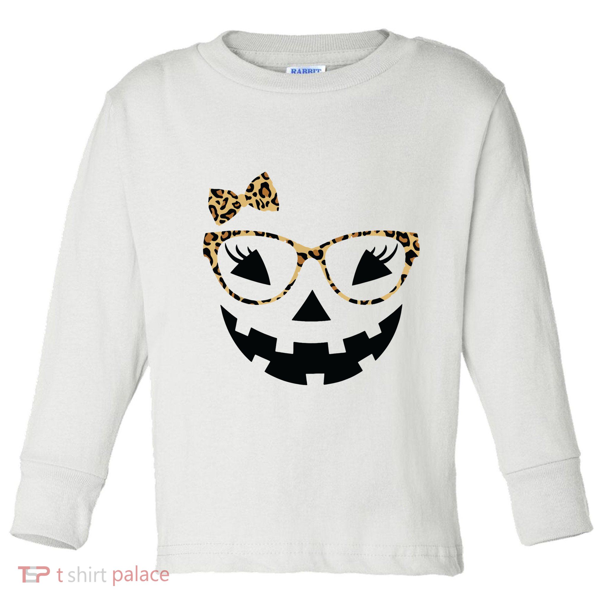 Jack O Lantern Face Leopard Glasses Halloween Pumpkin Women Toddler Long Sleeve Shirt