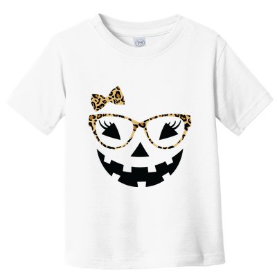 Jack O Lantern Face Leopard Glasses Halloween Pumpkin Women Toddler T-Shirt