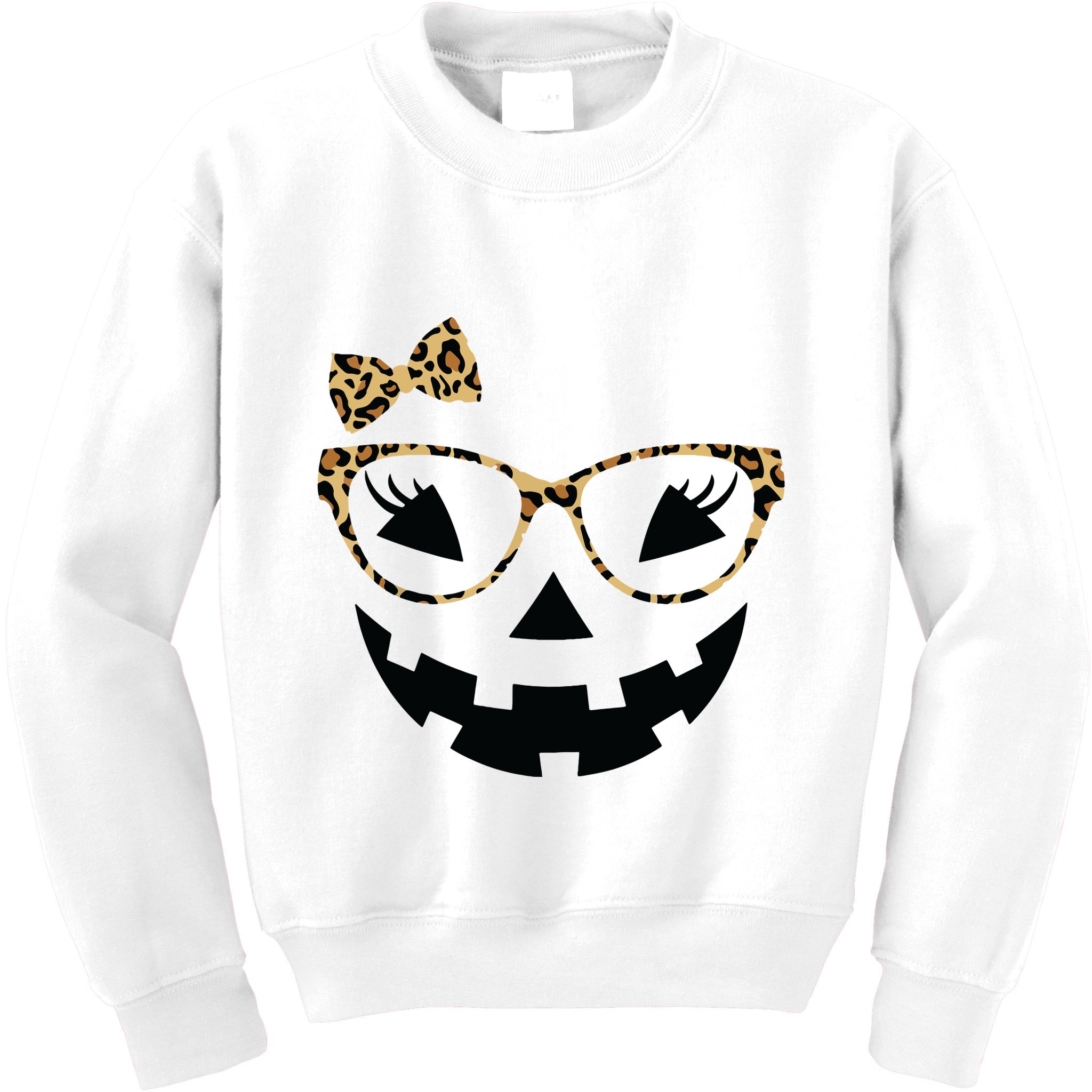 Jack O Lantern Face Leopard Glasses Halloween Pumpkin Women Kids Sweatshirt