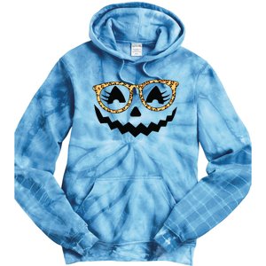 Jack O Lantern Face Pumpkin Halloween Leopard Print Glasses Tie Dye Hoodie