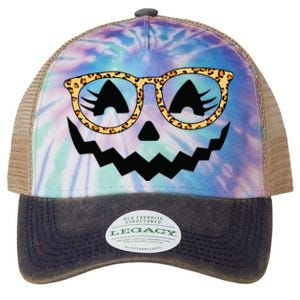 Jack O Lantern Face Pumpkin Halloween Leopard Print Glasses Legacy Tie Dye Trucker Hat