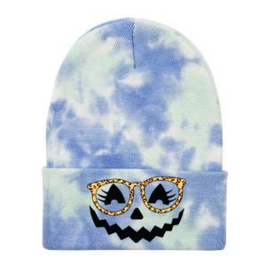 Jack O Lantern Face Pumpkin Halloween Leopard Print Glasses Tie Dye 12in Knit Beanie