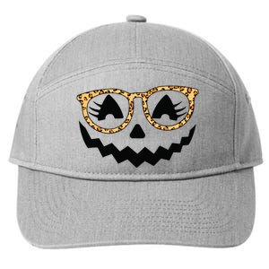 Jack O Lantern Face Pumpkin Halloween Leopard Print Glasses 7-Panel Snapback Hat