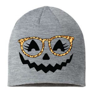 Jack O Lantern Face Pumpkin Halloween Leopard Print Glasses Sustainable Beanie