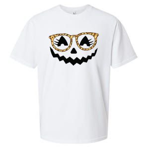 Jack O Lantern Face Pumpkin Halloween Leopard Print Glasses Sueded Cloud Jersey T-Shirt