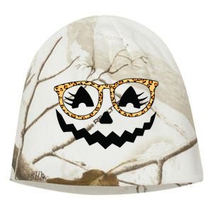 Jack O Lantern Face Pumpkin Halloween Leopard Print Glasses Kati - Camo Knit Beanie