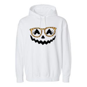 Jack O Lantern Face Pumpkin Halloween Leopard Print Glasses Garment-Dyed Fleece Hoodie